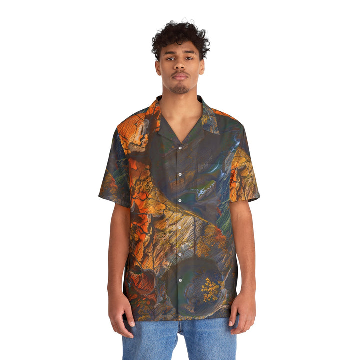 Autumn Geometric Contrast - Men's Hawaiian Shirt - All Over Prints - g(0D·IO) - S - Black -