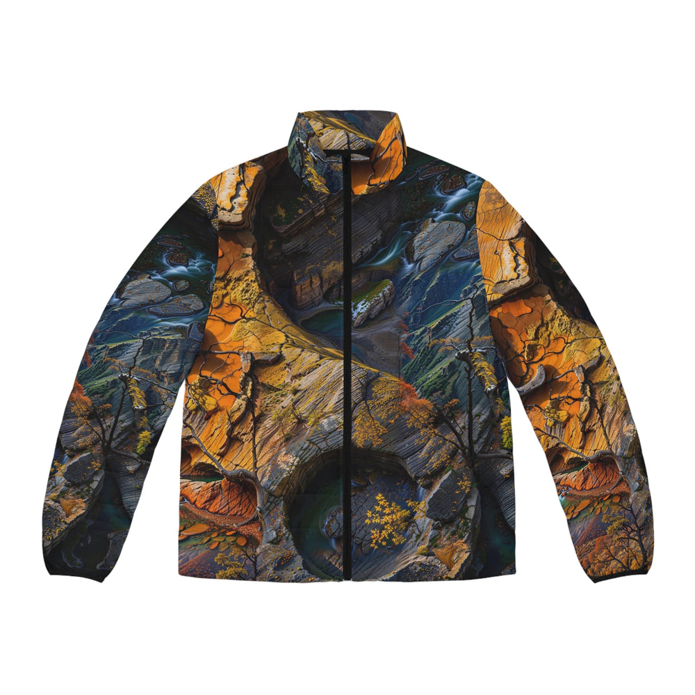 Autumn Geometric Contrast - Puffer Jacket - All Over Prints - g(0D·IO) - S - Black zipper -