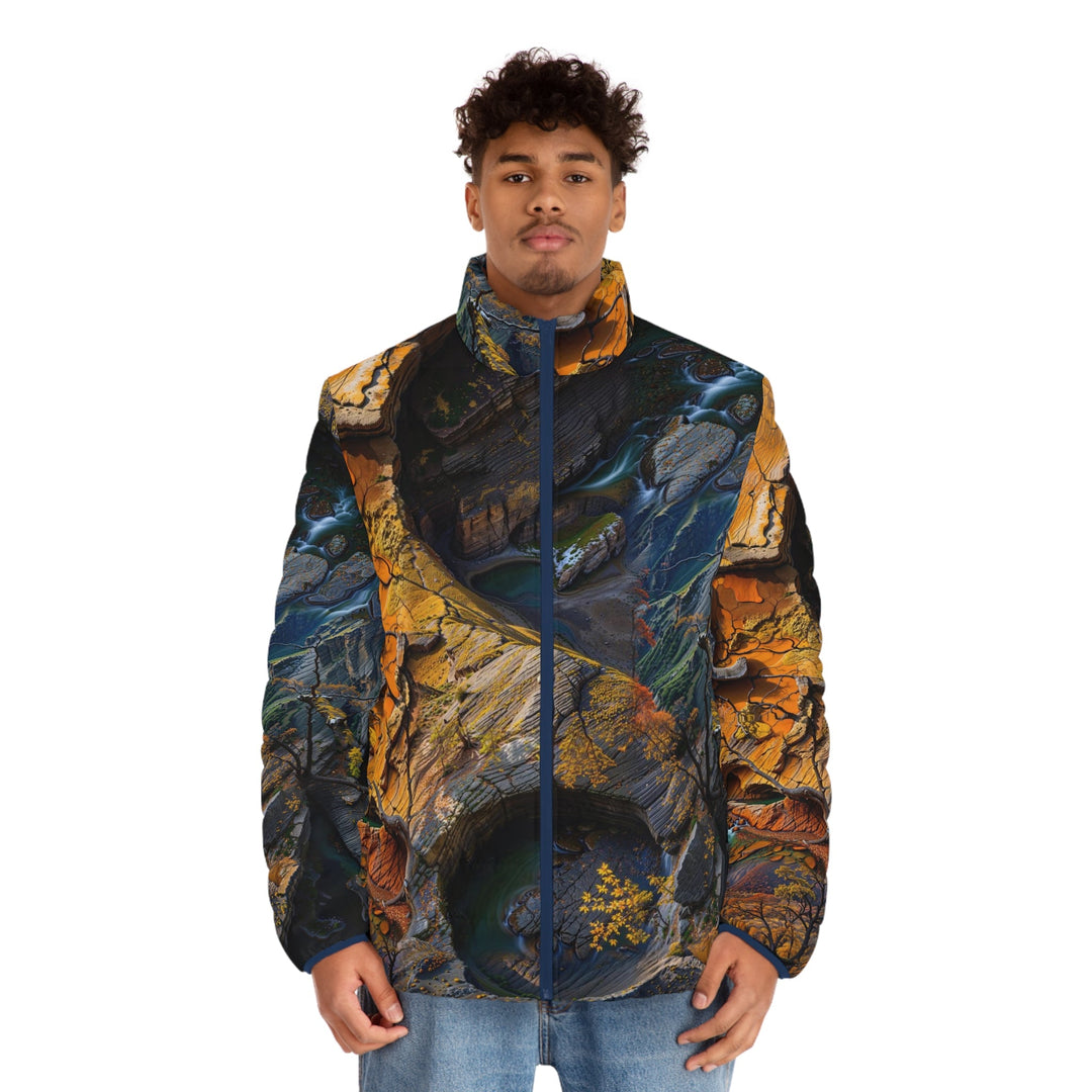 Autumn Geometric Contrast - Puffer Jacket - All Over Prints - g(0D·IO) - S - Black zipper -
