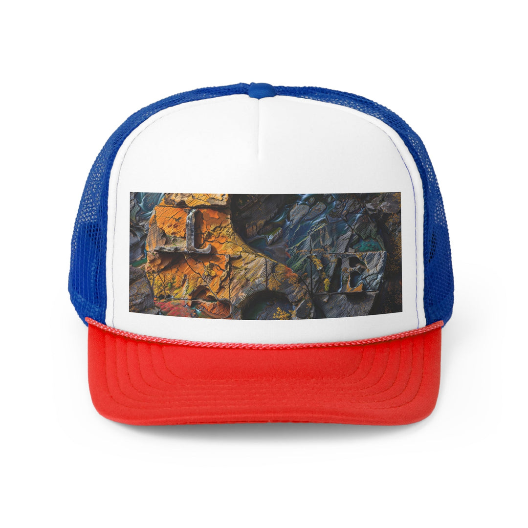 Autumn Geometric Contrast - Trucker Hat - Hats - g(0D·IO) - Blue/Red - One size -