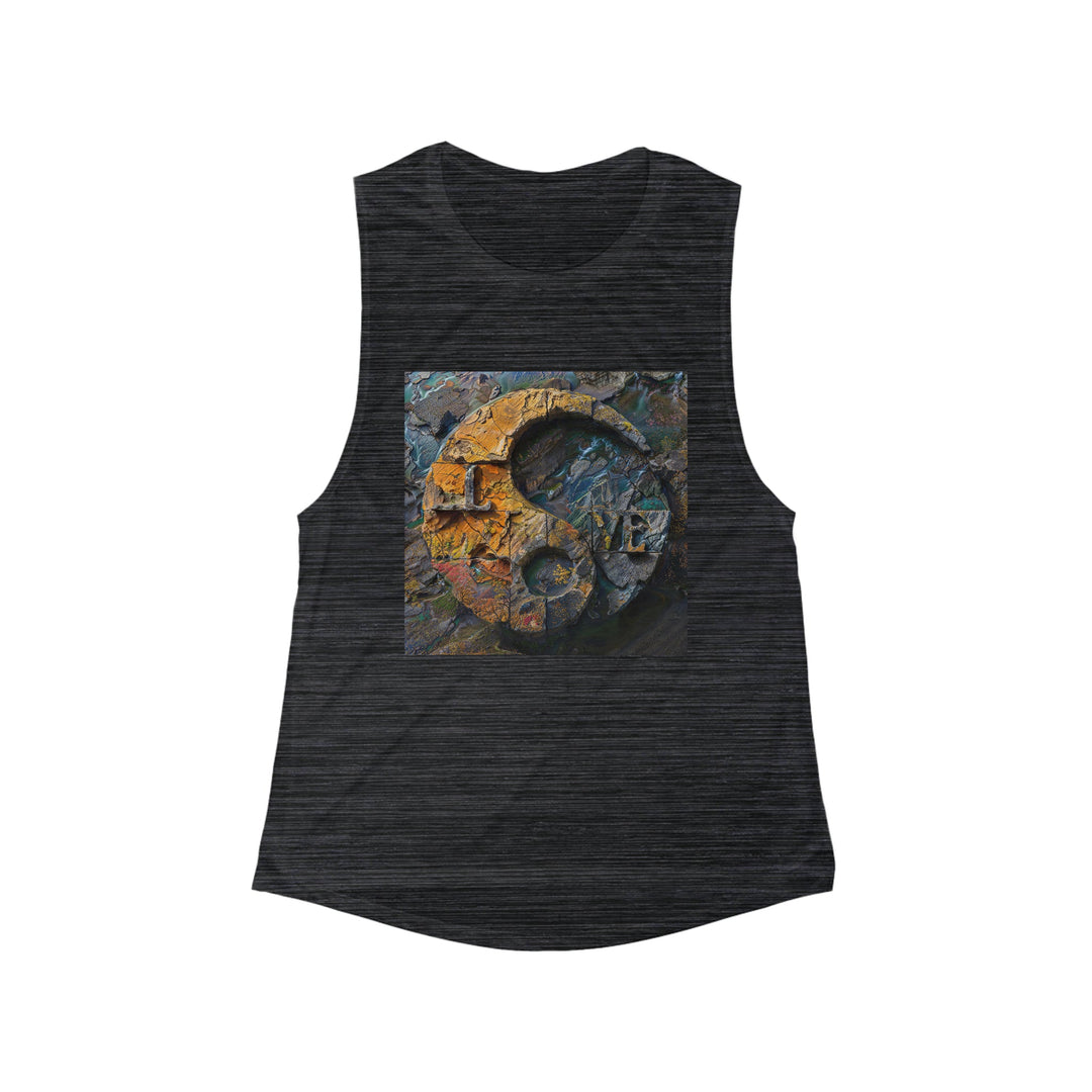 Autumn Geometric Contrast - Women's Flowy Scoop Muscle Tank - Tank Top - g(0D·IO) - S - Black Slub -