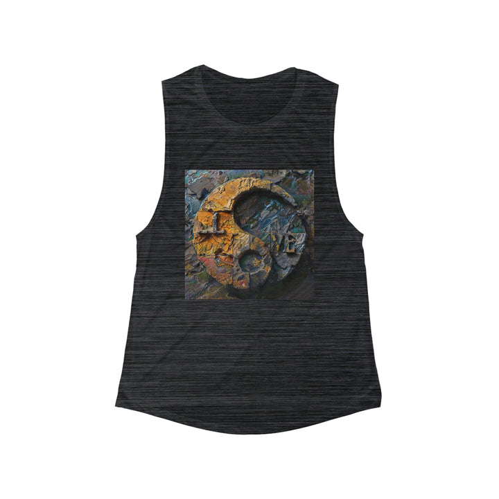 Autumn Geometric Contrast - Women's Flowy Scoop Muscle Tank - Tank Top - g(0D·IO) - S - Black Slub -