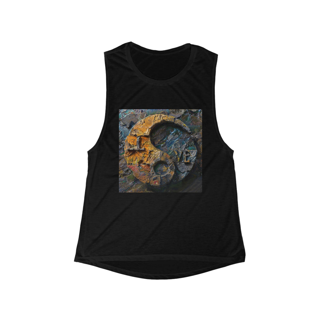 Autumn Geometric Contrast - Women's Flowy Scoop Muscle Tank - Tank Top - g(0D·IO) - S - Black -