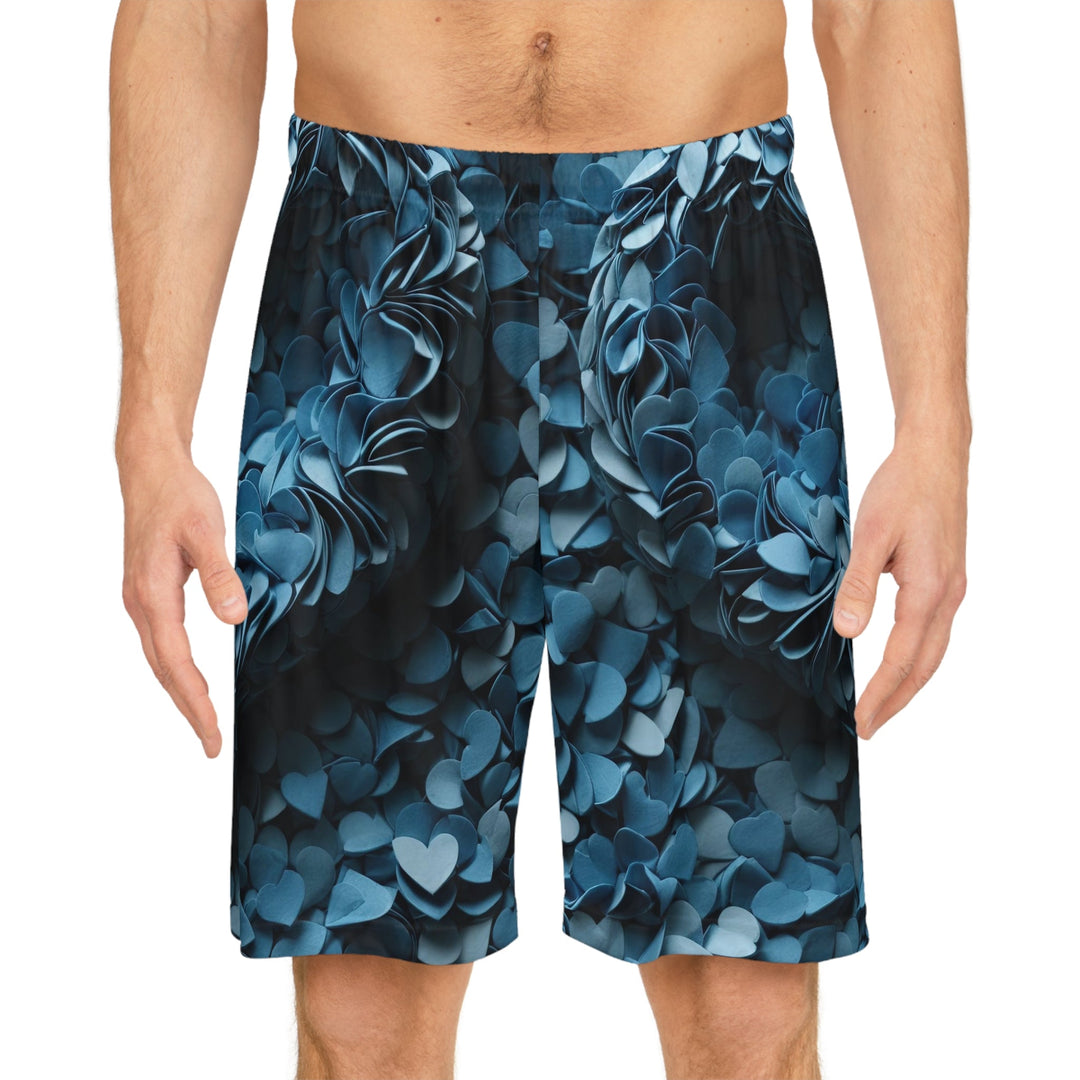 Azure Petal Heart - AOP Basketball Shorts - All Over Prints - g(0D·IO) - Seam thread color automatically matched to design - XS -