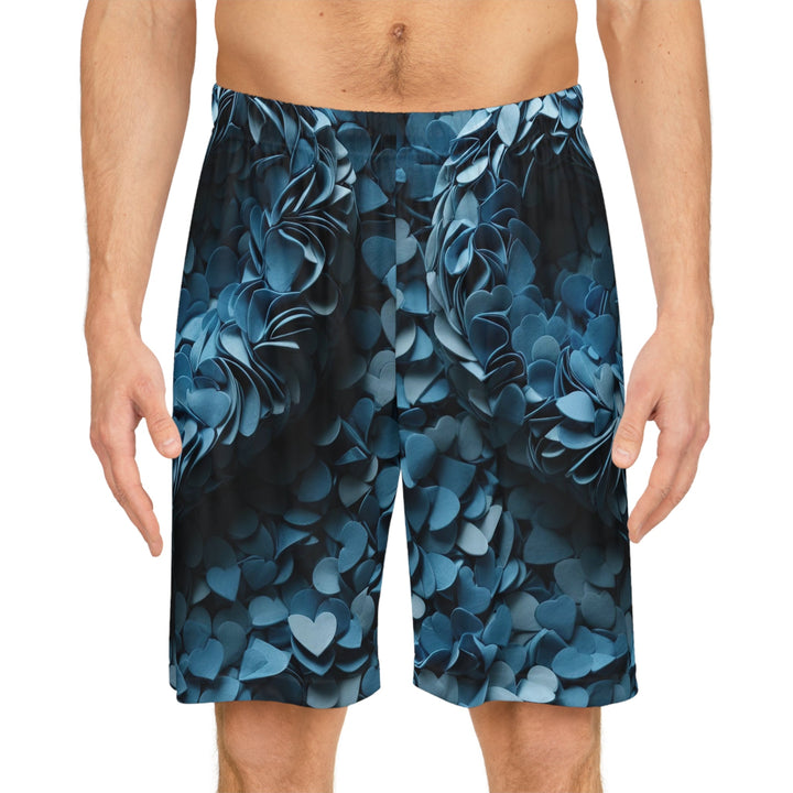 Azure Petal Heart - AOP Basketball Shorts - All Over Prints - g(0D·IO) - Seam thread color automatically matched to design - XS -
