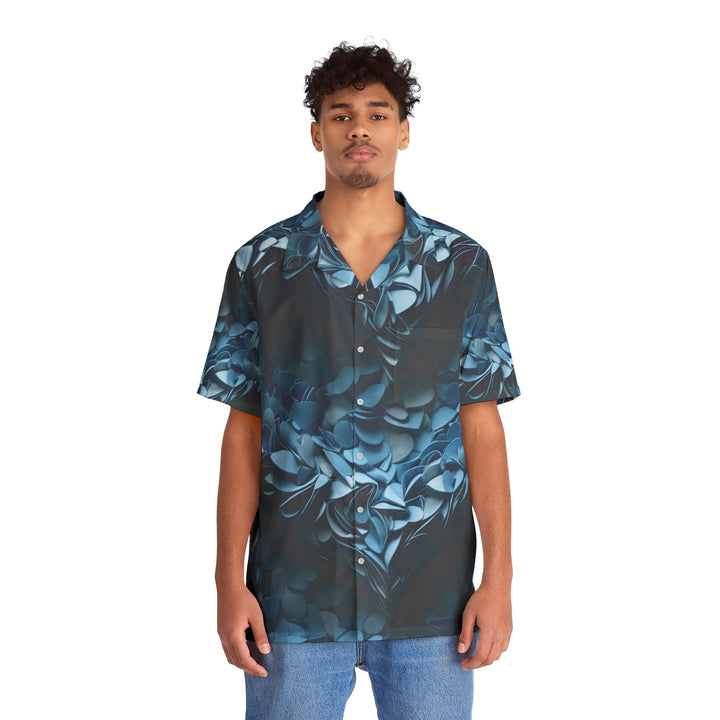 Azure Petal Heart - Men's Hawaiian Shirt - All Over Prints - g(0D·IO) - S - Black -