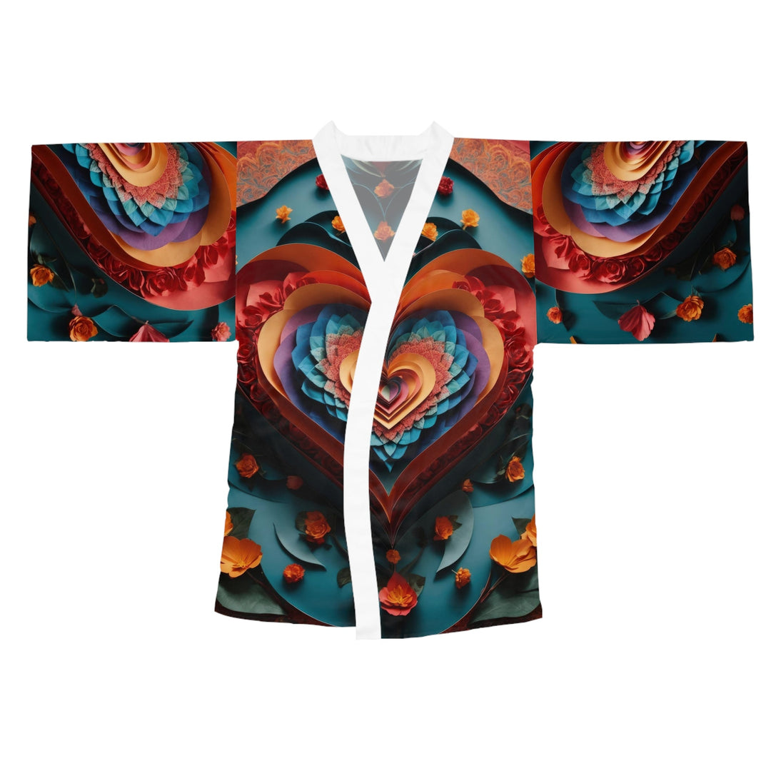 Blooming Heart Layers - Long Sleeve Kimono Robe - All Over Prints - g(0D·IO) - XS - White -