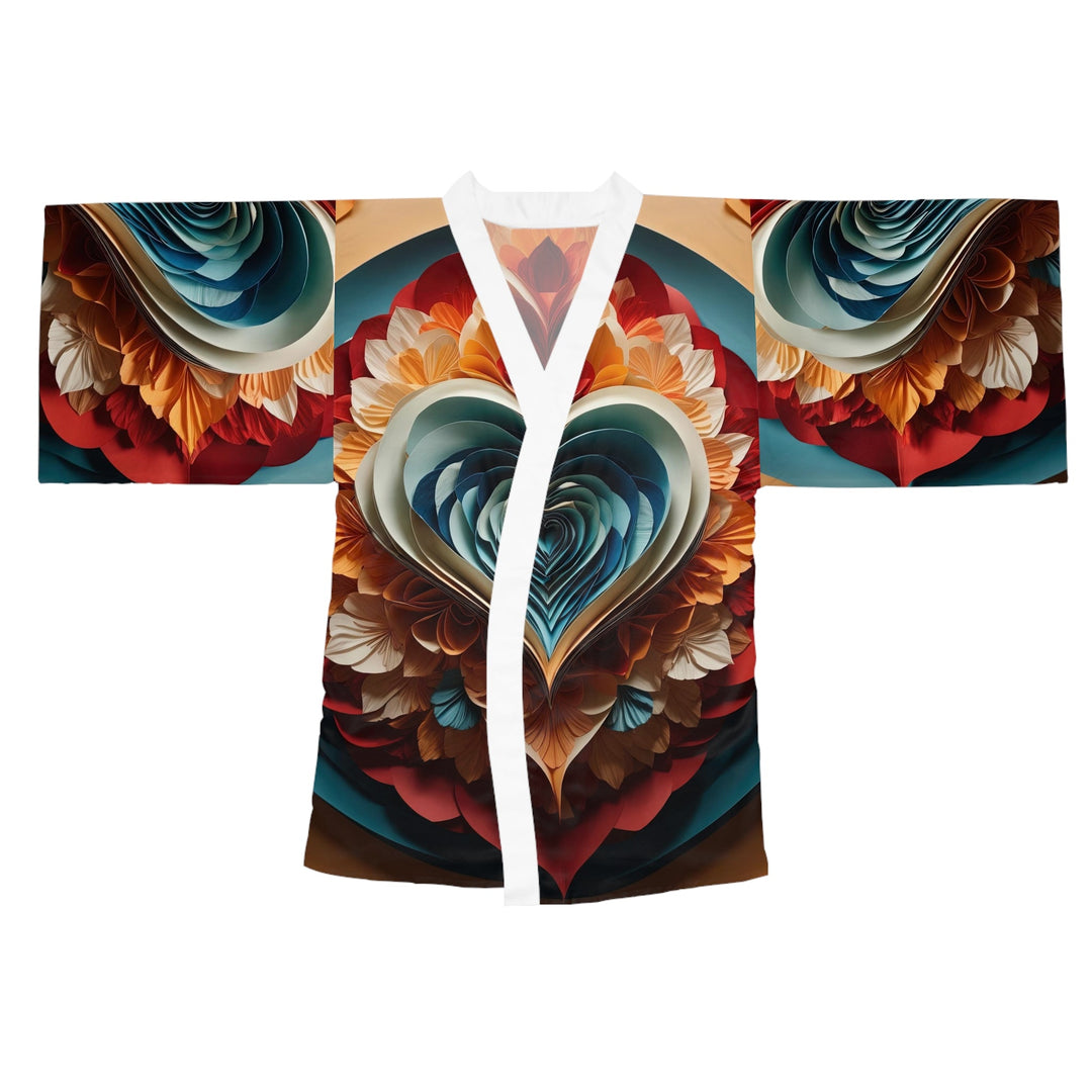 Blooming Heart Layers - Long Sleeve Kimono Robe - All Over Prints - g(0D·IO) - XS - White -