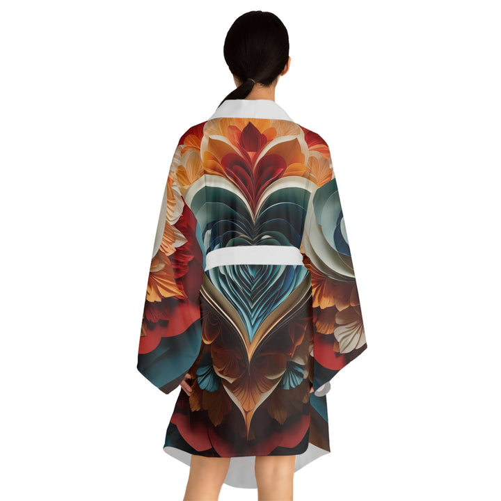 Blooming Heart Layers - Long Sleeve Kimono Robe - All Over Prints - g(0D·IO) - XS - Black -