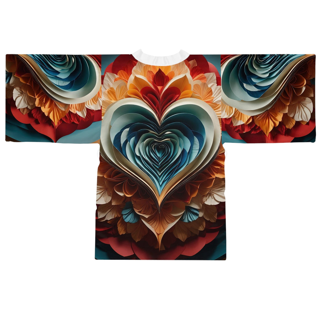 Blooming Heart Layers - Long Sleeve Kimono Robe - All Over Prints - g(0D·IO) - XS - Black -