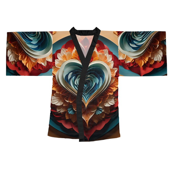 Blooming Heart Layers - Long Sleeve Kimono Robe - All Over Prints - g(0D·IO) - XS - Black -