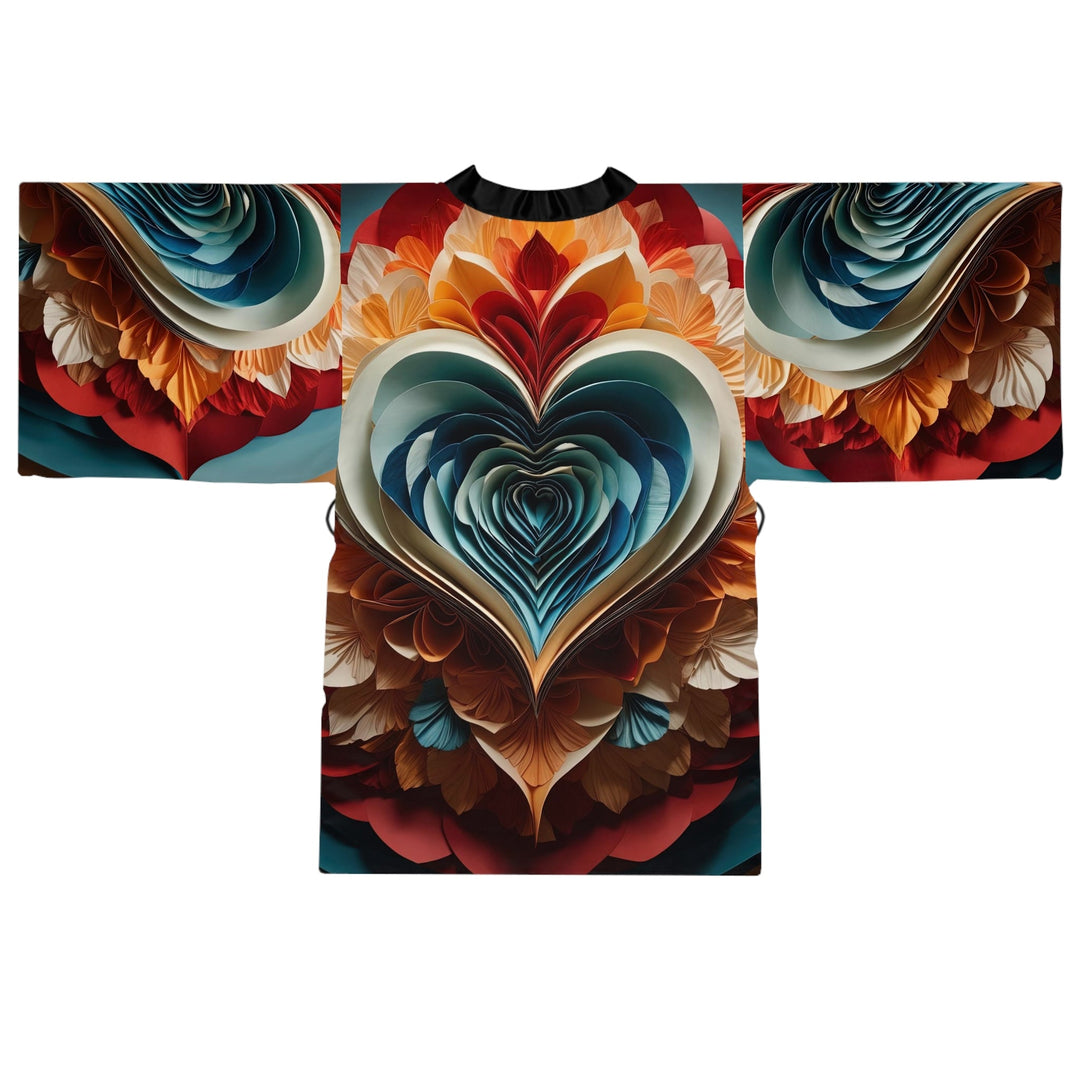 Blooming Heart Layers - Long Sleeve Kimono Robe - All Over Prints - g(0D·IO) - XS - Black -