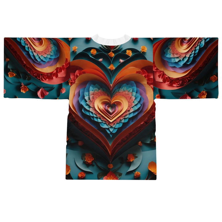 Blooming Heart Layers - Long Sleeve Kimono Robe - All Over Prints - g(0D·IO) - XS - Black -