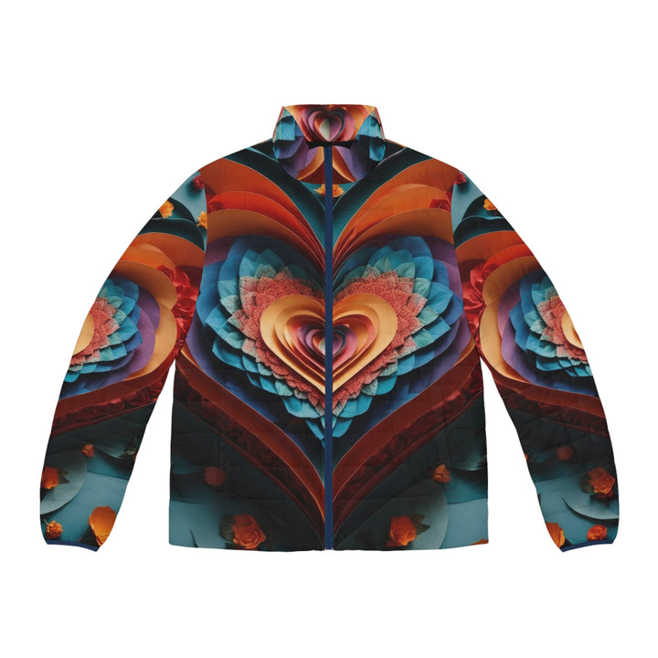 Blooming Heart Layers - Puffer Jacket - All Over Prints - g(0D·IO) - S - Dark blue zipper -