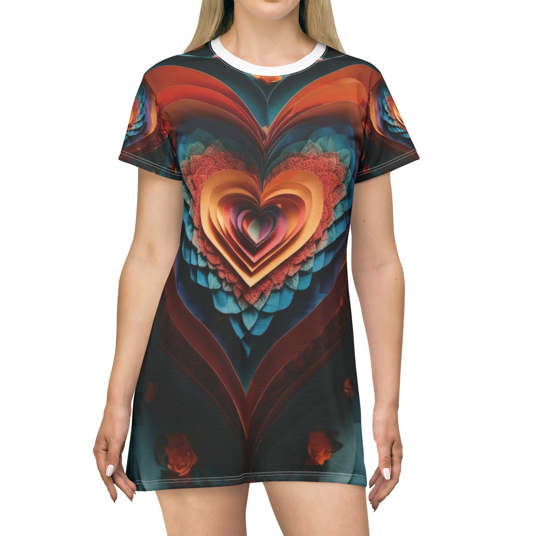 Blooming Heart Layers - T-Shirt Dress - All Over Prints - g(0D·IO) - XS - -