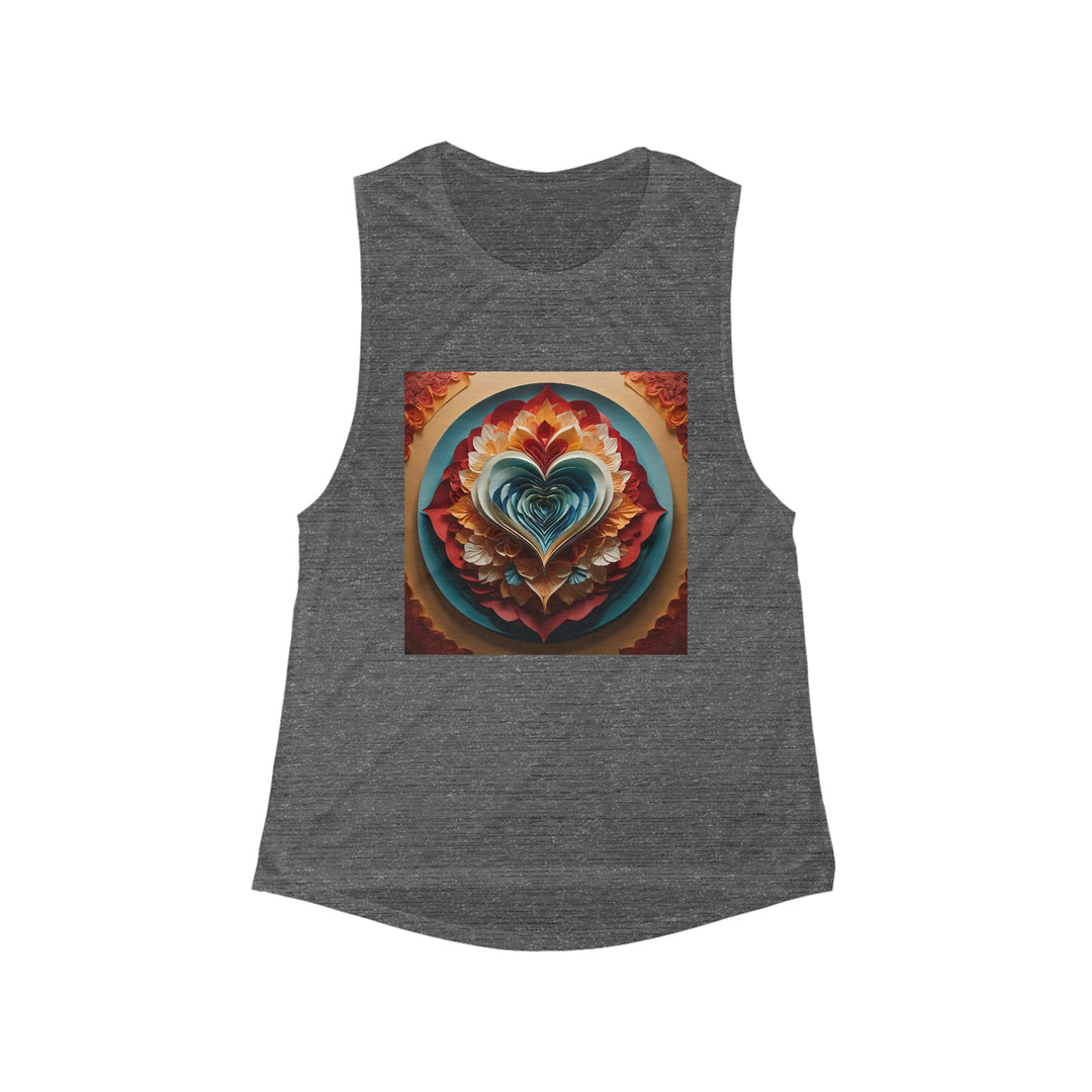 Blooming Heart Layers - Women's Flowy Scoop Muscle Tank - Tank Top - g(0D·IO) - S - Asphalt Slub -