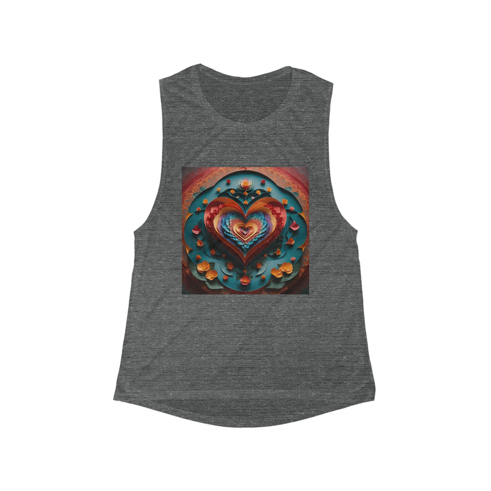 Blooming Heart Layers - Women's Flowy Scoop Muscle Tank - Tank Top - g(0D·IO) - S - Asphalt Slub -