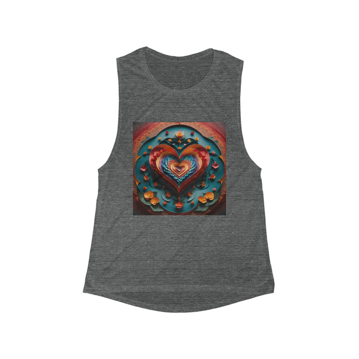 Blooming Heart Layers - Women's Flowy Scoop Muscle Tank - Tank Top - g(0D·IO) - S - Asphalt Slub -