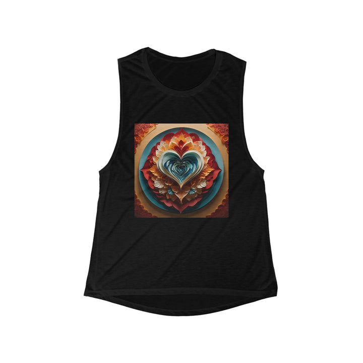 Blooming Heart Layers - Women's Flowy Scoop Muscle Tank - Tank Top - g(0D·IO) - S - Black -