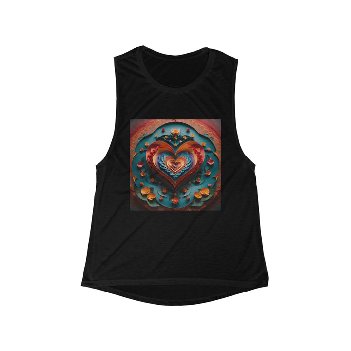 Blooming Heart Layers - Women's Flowy Scoop Muscle Tank - Tank Top - g(0D·IO) - S - Black -