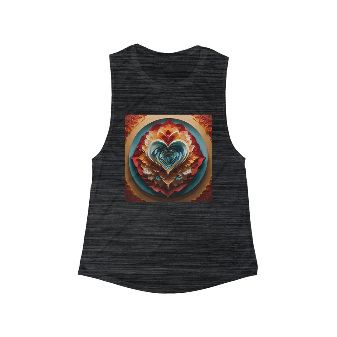 Blooming Heart Layers - Women's Flowy Scoop Muscle Tank - Tank Top - g(0D·IO) - S - Black Slub -