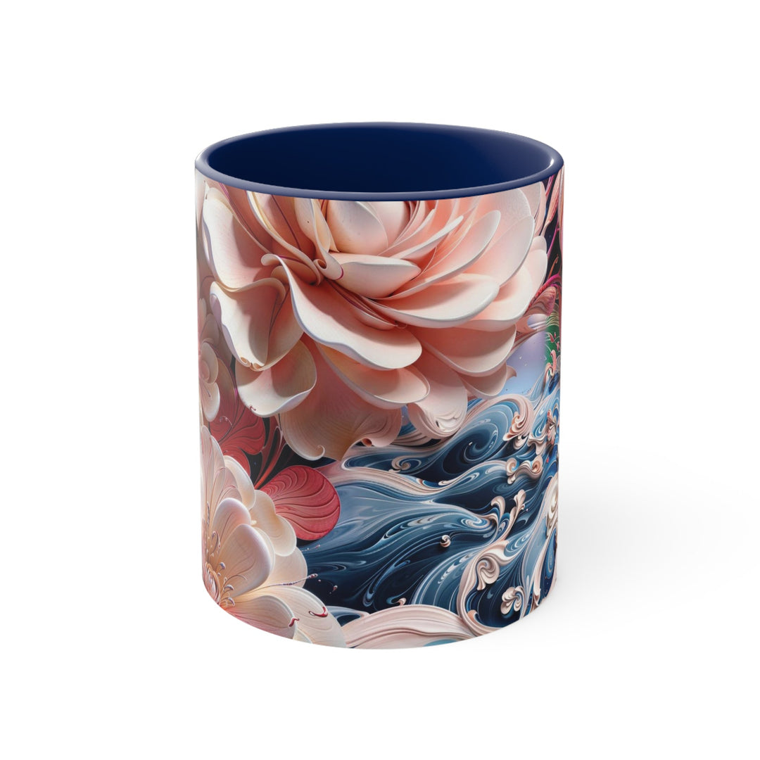 Blossoming Floral Symphony - Accent Coffee Mug - Mug - g(0D·IO) - Navy - 11oz -