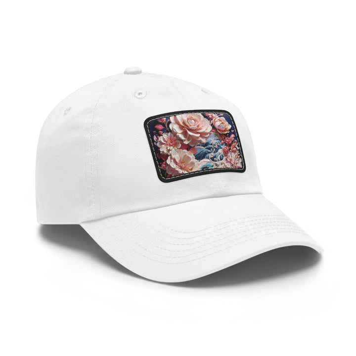 Blossoming Floral Symphony - Dad Hat - Hats - g(0D·IO) - White / Black patch - Rectangle - One size