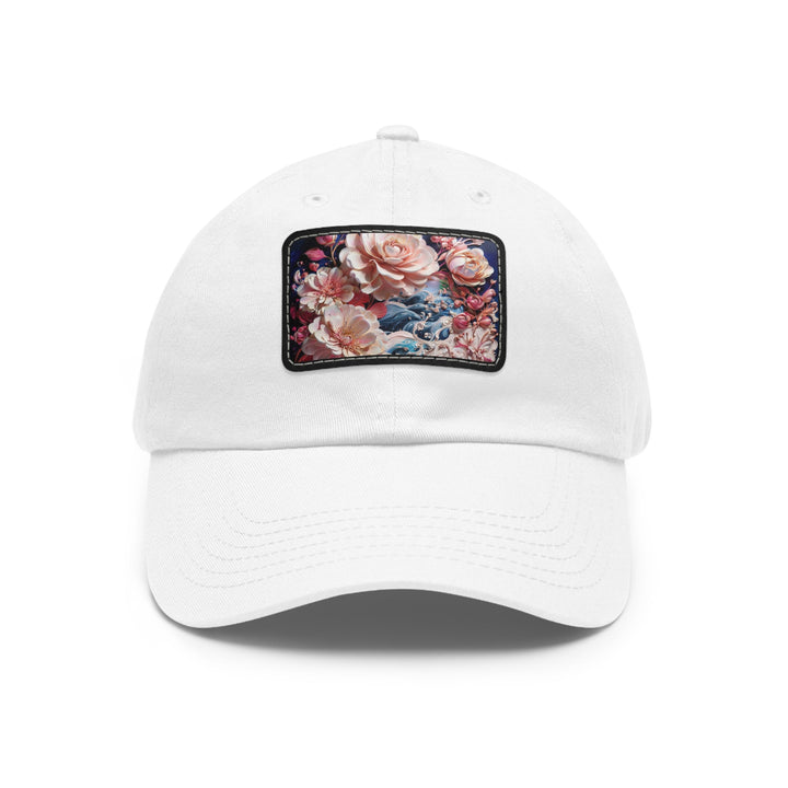 Blossoming Floral Symphony - Dad Hat - Hats - g(0D·IO) - White / Black patch - Rectangle - One size