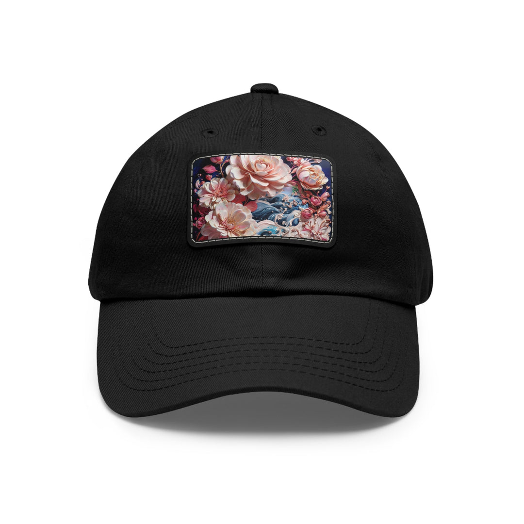 Blossoming Floral Symphony - Dad Hat - Hats - g(0D·IO) - Black / Black patch - Rectangle - One size