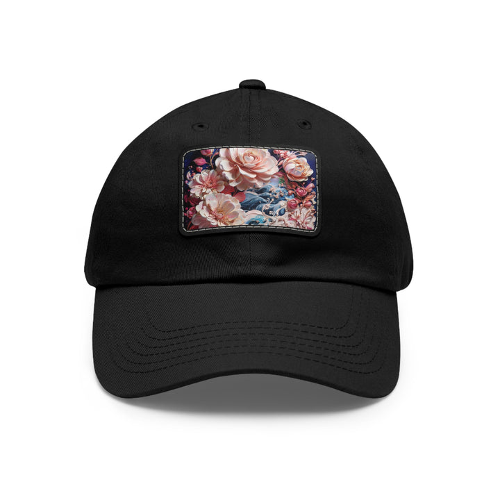 Blossoming Floral Symphony - Dad Hat - Hats - g(0D·IO) - Black / Black patch - Rectangle - One size