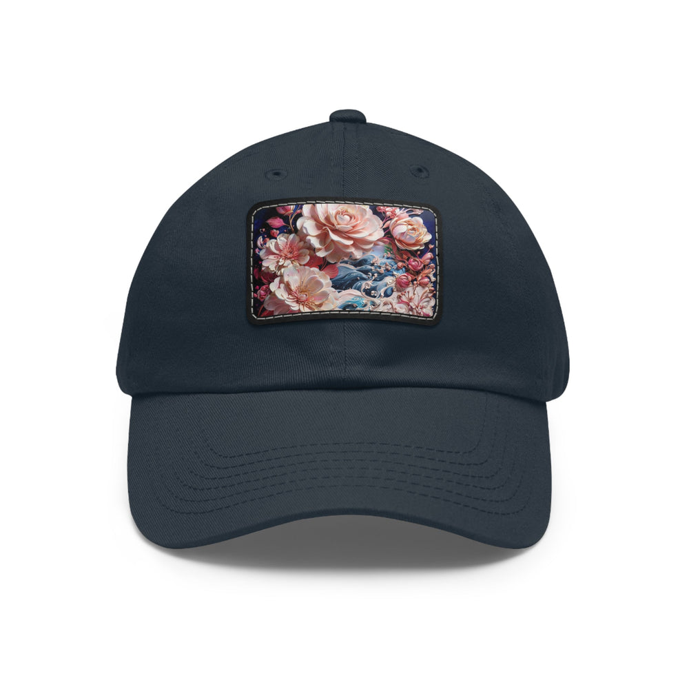 Blossoming Floral Symphony - Dad Hat - Hats - g(0D·IO) - Navy / Black patch - Rectangle - One size