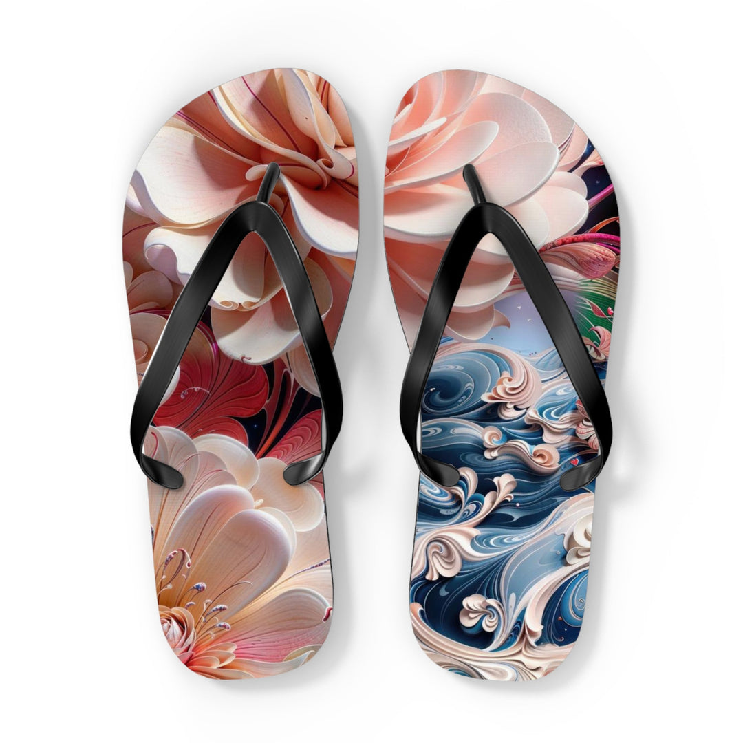 Blossoming Floral Symphony - Flip Flops - Shoes - g(0D·IO) - XL - Black sole -