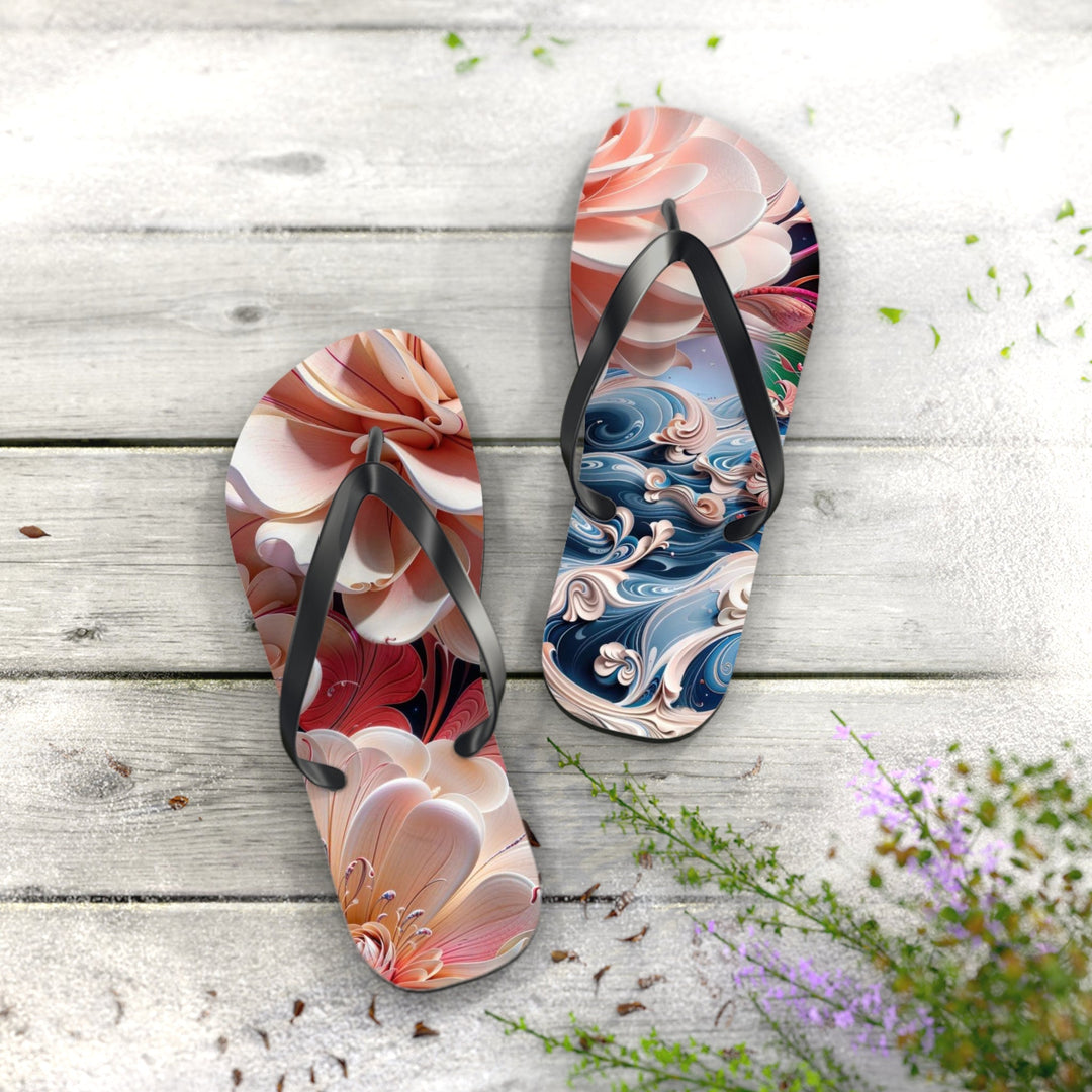 Blossoming Floral Symphony - Flip Flops - Shoes - g(0D·IO) - XL - Black sole -