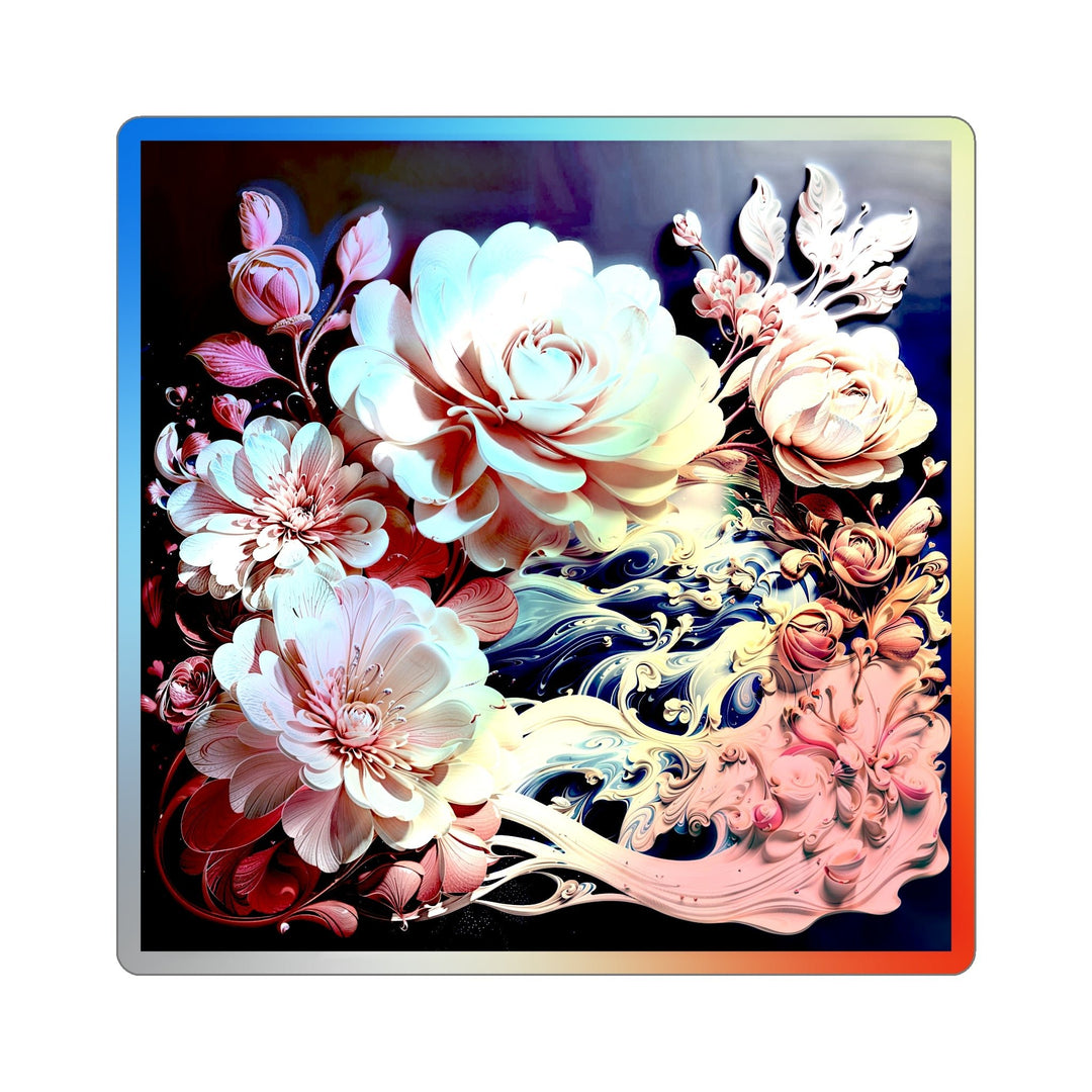 Blossoming Floral Symphony - Holographic Die-Cut Sticker - Paper products - g(0D·IO) - 5" × 5" - Die-Cut - Holographic