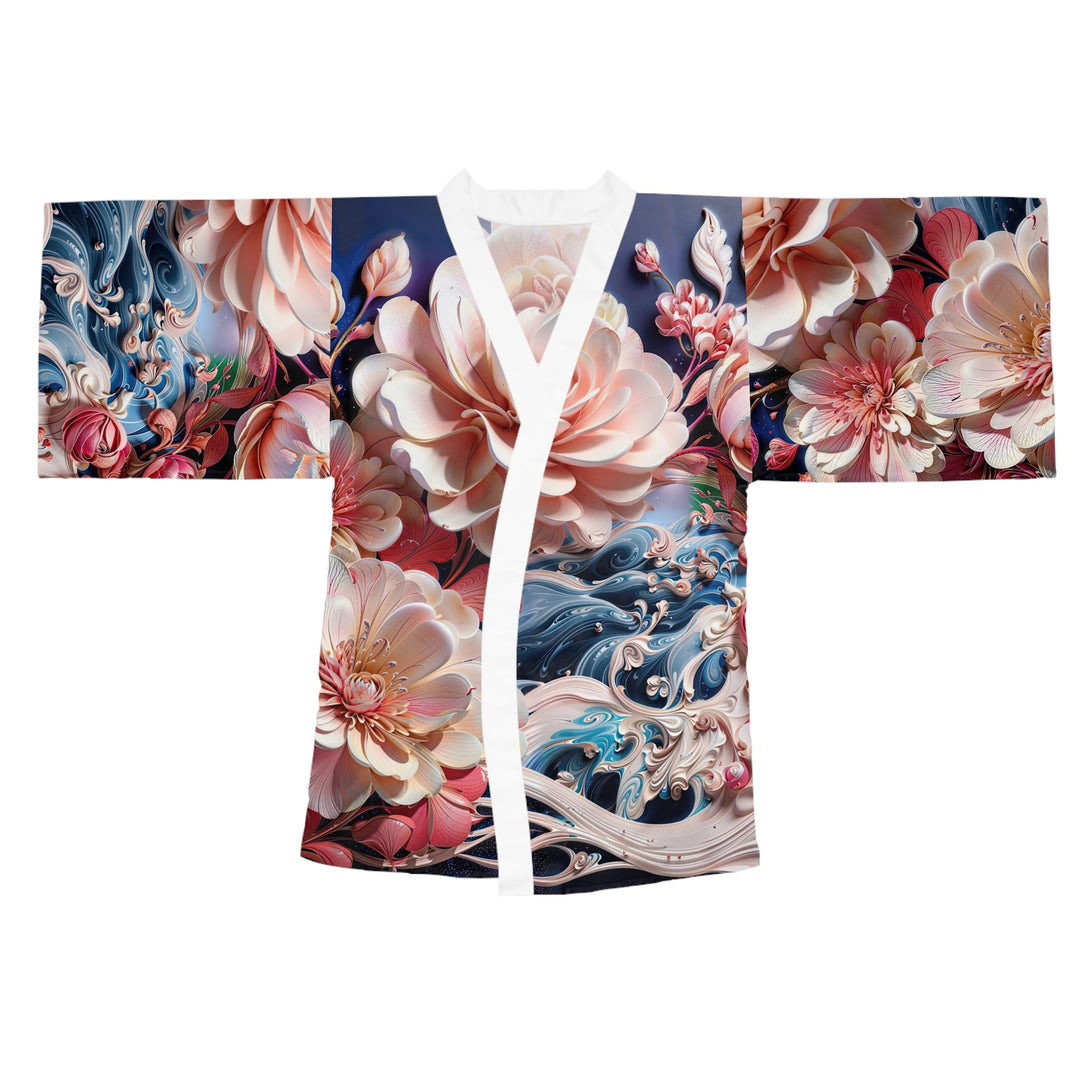 Blossoming Floral Symphony - Long Sleeve Kimono Robe - All Over Prints - g(0D·IO) - XS - White -