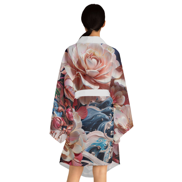 Blossoming Floral Symphony - Long Sleeve Kimono Robe - All Over Prints - g(0D·IO) - XS - Black -