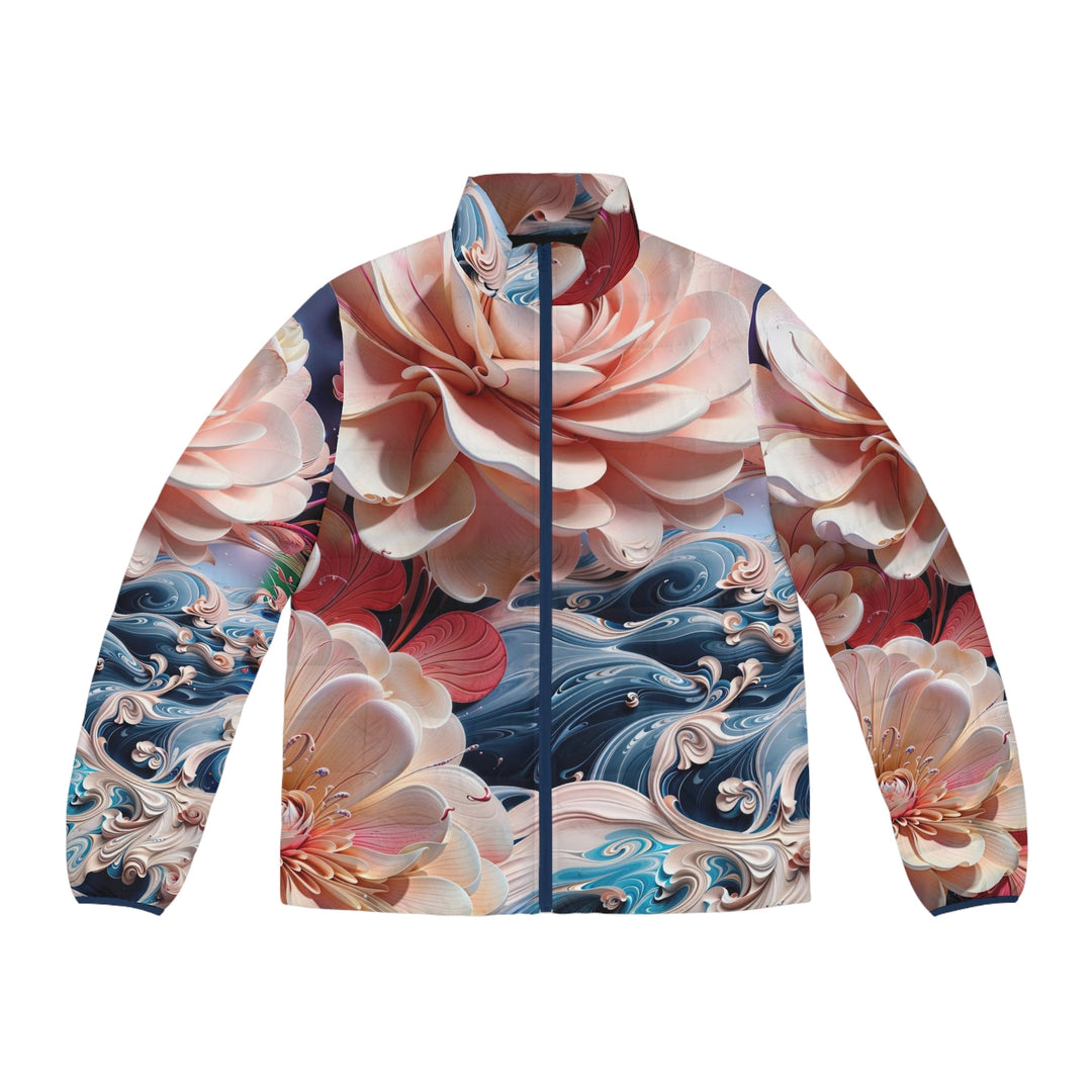 Blossoming Floral Symphony - Puffer Jacket - All Over Prints - g(0D·IO) - S - Dark blue zipper -