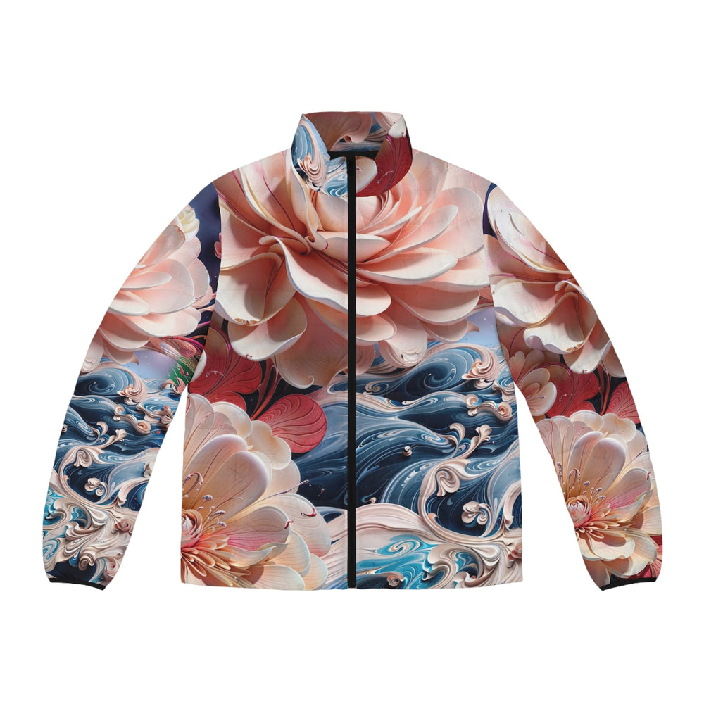 Blossoming Floral Symphony - Puffer Jacket - All Over Prints - g(0D·IO) - S - Black zipper -