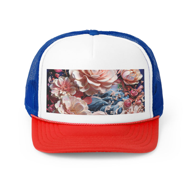 Blossoming Floral Symphony - Trucker Hat - Hats - g(0D·IO) - Blue/Red - One size -