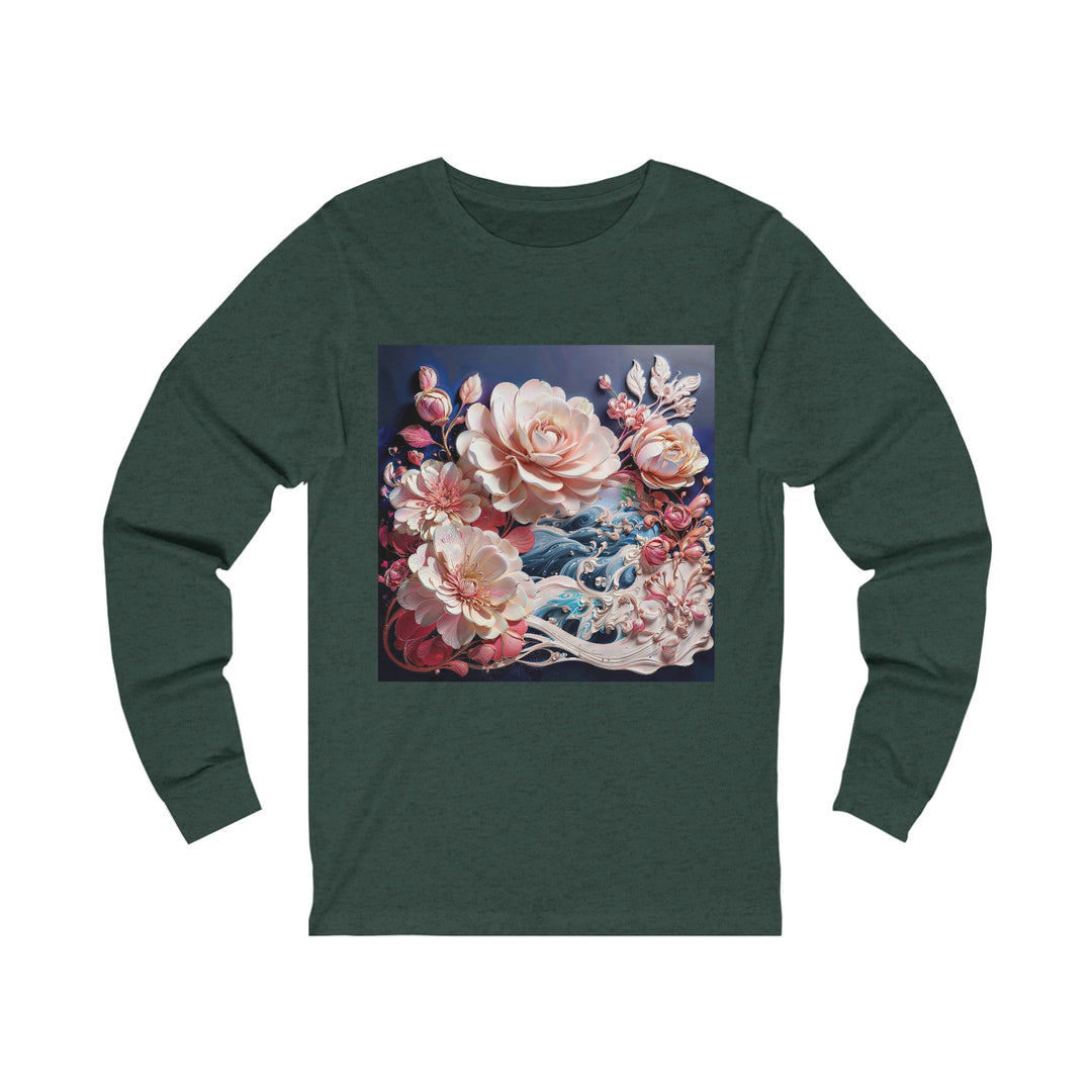 Blossoming Floral Symphony - Unisex Jersey Long Sleeve Tee - Long-sleeve - g(0D·IO) - S - Heather Forest -