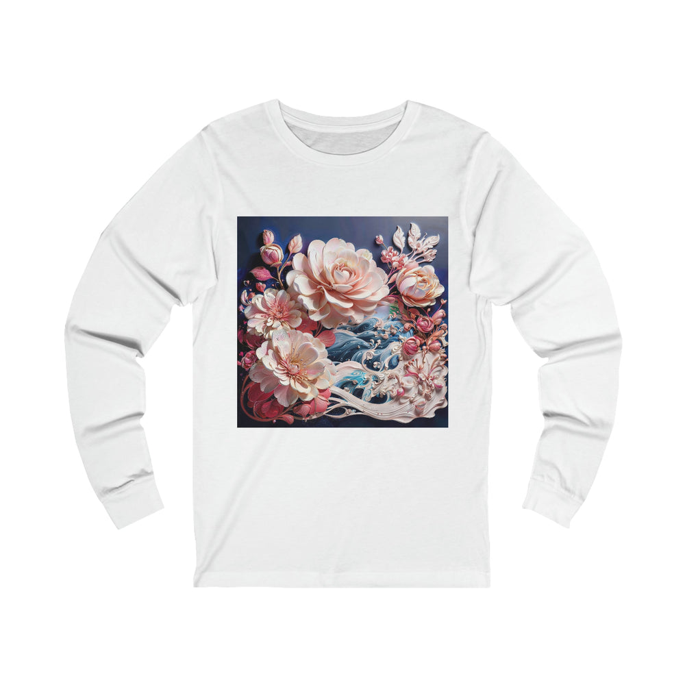 Blossoming Floral Symphony - Unisex Jersey Long Sleeve Tee - Long-sleeve - g(0D·IO) - S - White -