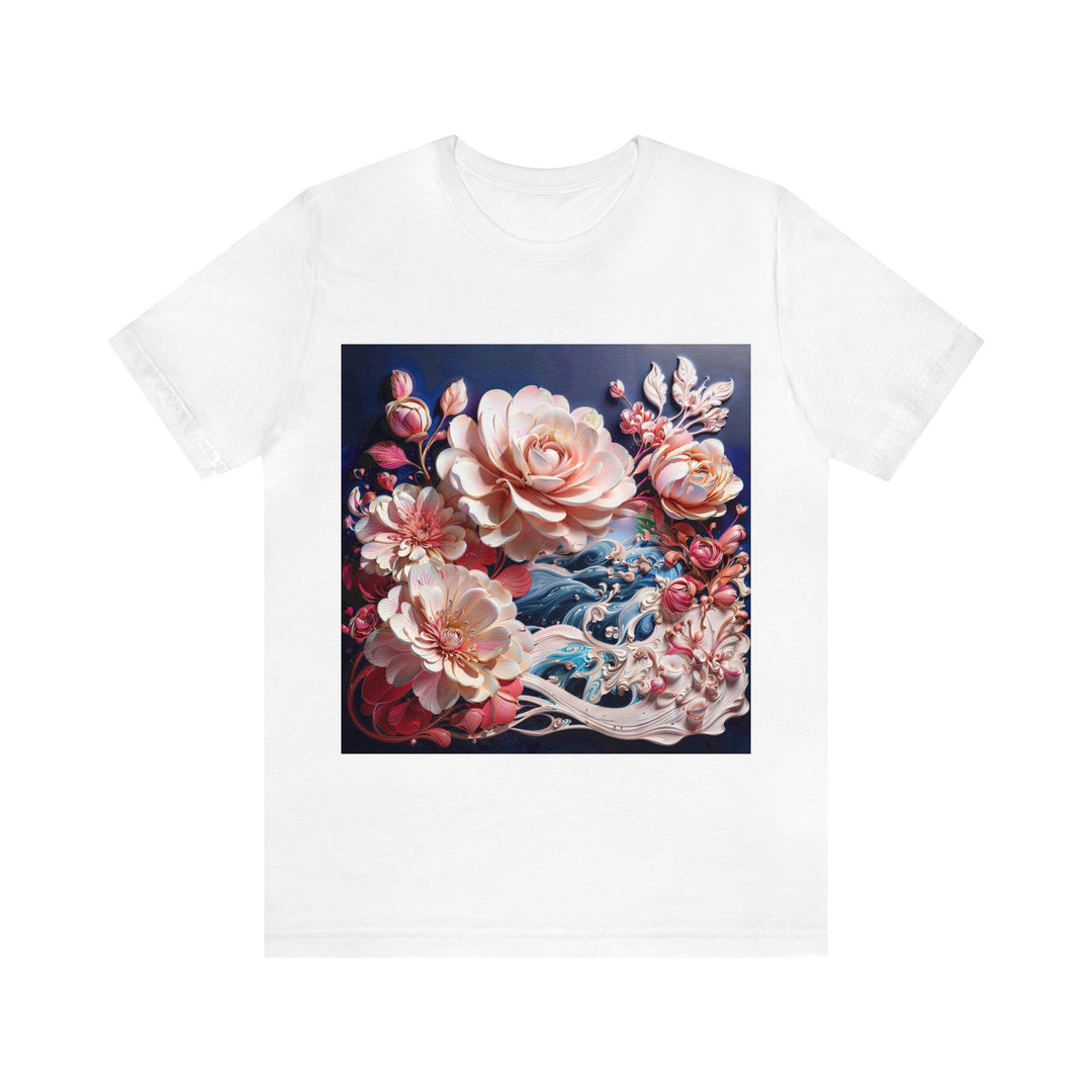 Blossoming Floral Symphony - Unisex Jersey Short Sleeve Tee - T-Shirt - g(0D·IO) - White - S -