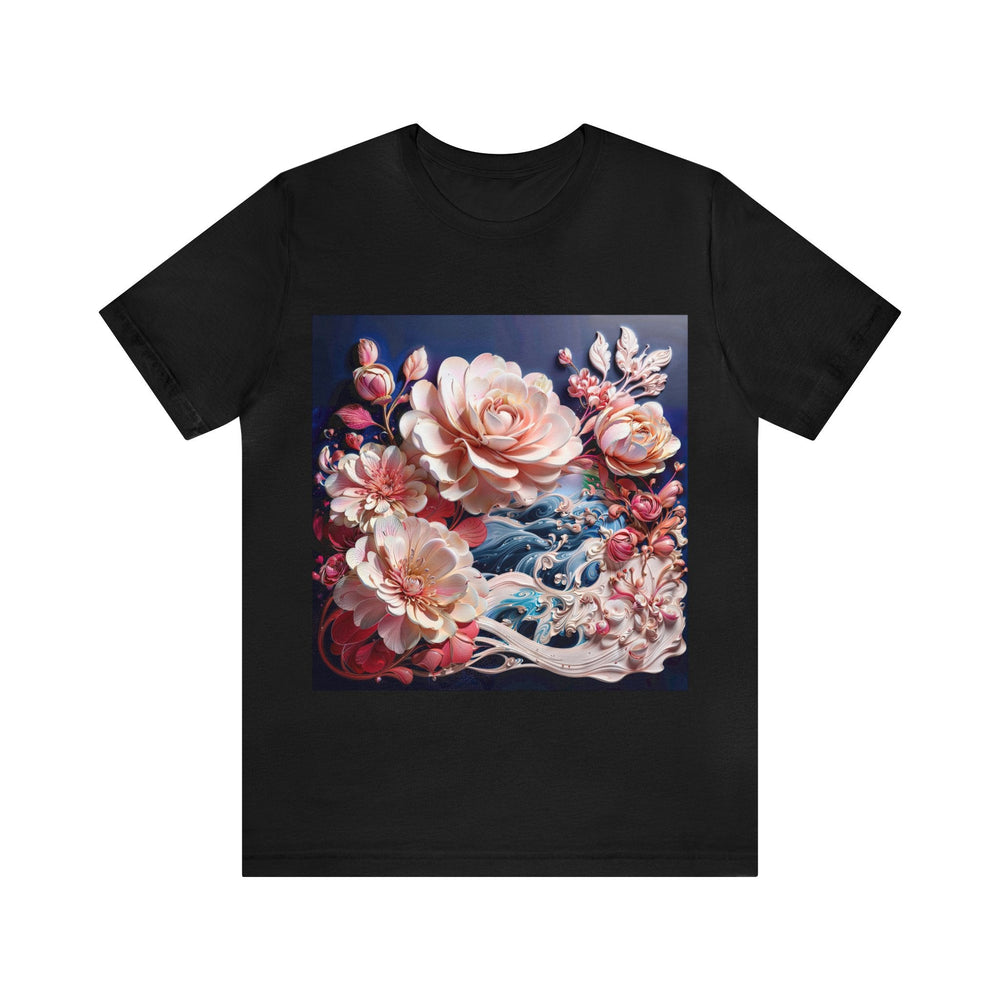 Blossoming Floral Symphony - Unisex Jersey Short Sleeve Tee - T-Shirt - g(0D·IO) - Black - S -