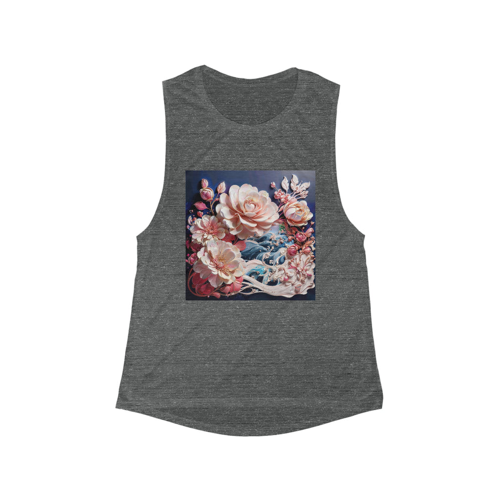 Blossoming Floral Symphony - Women's Flowy Scoop Muscle Tank - Tank Top - g(0D·IO) - S - Asphalt Slub -