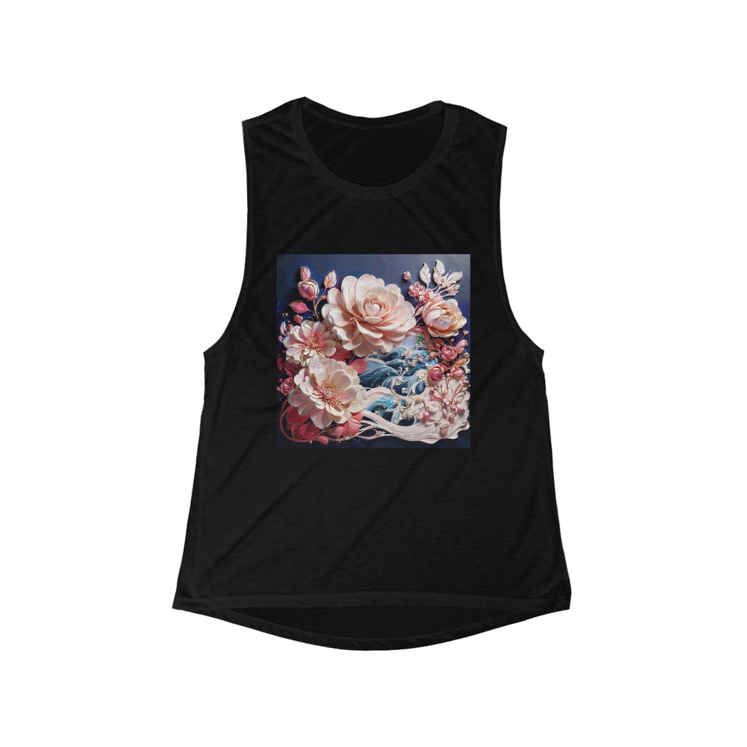 Blossoming Floral Symphony - Women's Flowy Scoop Muscle Tank - Tank Top - g(0D·IO) - S - Black -