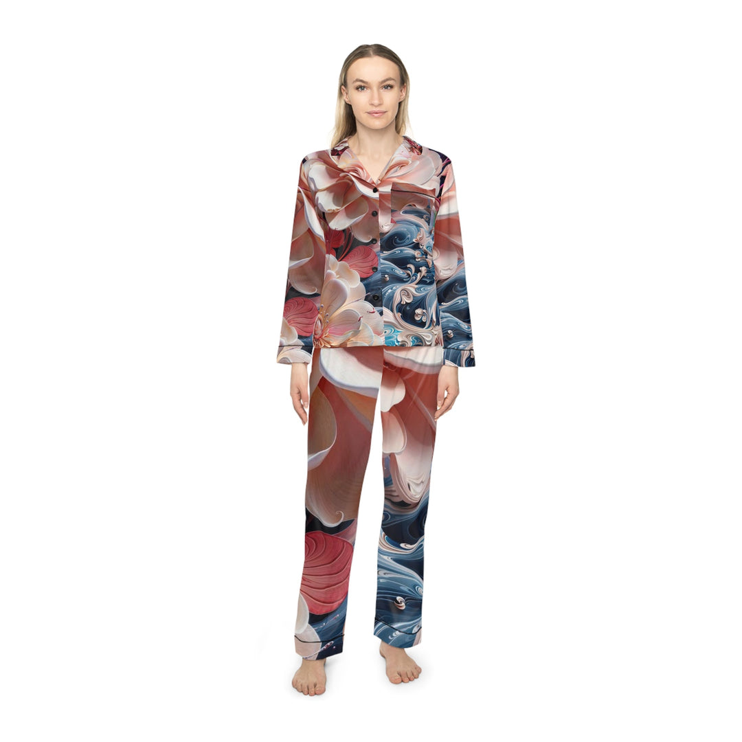 Blossoming Floral Symphony - Women's Satin Pajamas - All Over Prints - g(0D·IO) - XS/S - Black -