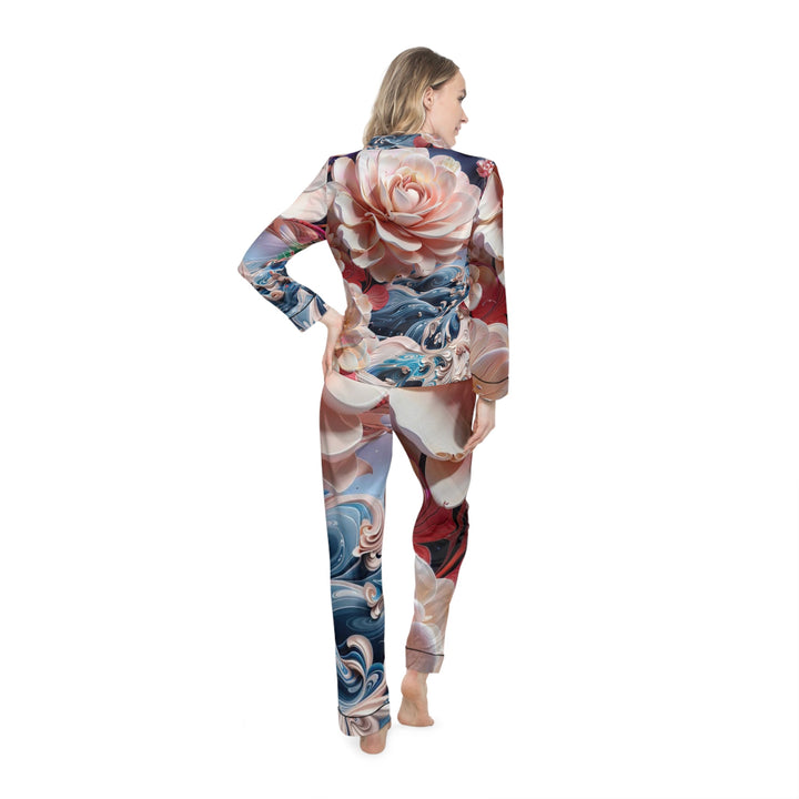 Blossoming Floral Symphony - Women's Satin Pajamas - All Over Prints - g(0D·IO) - XS/S - Black -