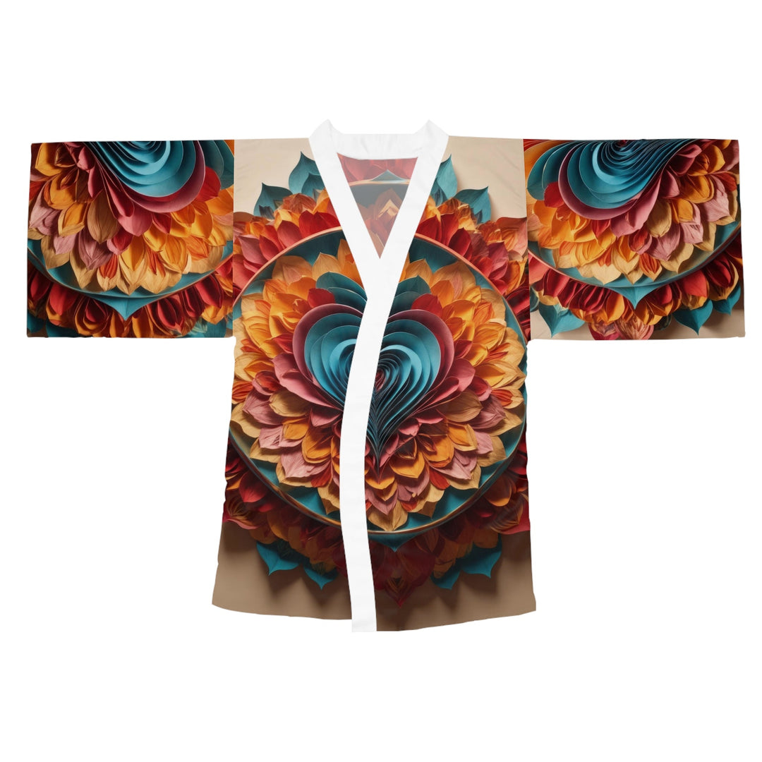 Blossoming Love Mandala - Long Sleeve Kimono Robe - All Over Prints - g(0D·IO) - XS - White -