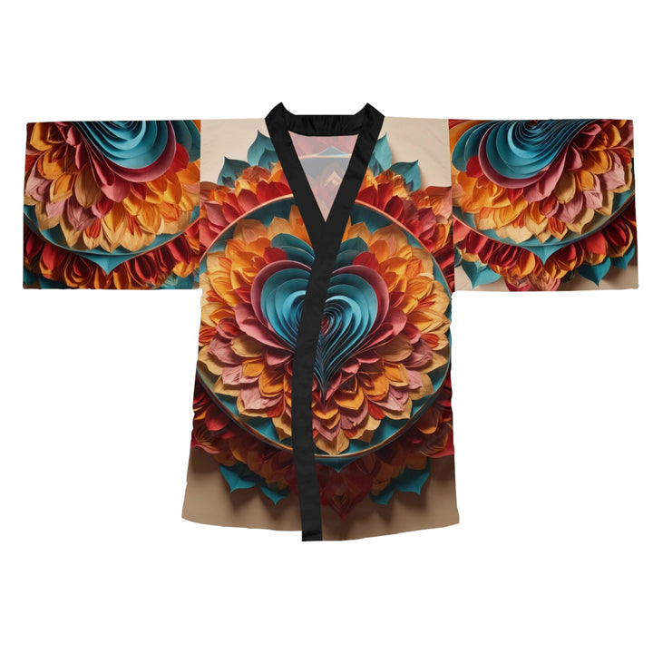 Blossoming Love Mandala - Long Sleeve Kimono Robe - All Over Prints - g(0D·IO) - XS - Black -