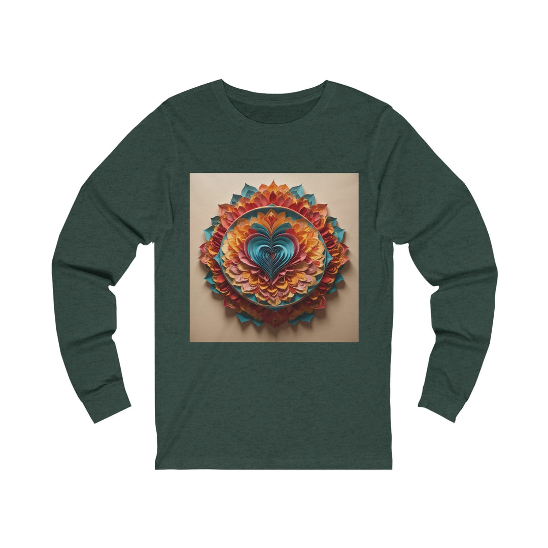 Blossoming Love Mandala - Unisex Jersey Long Sleeve Tee - Long-sleeve - g(0D·IO) - S - Heather Forest -